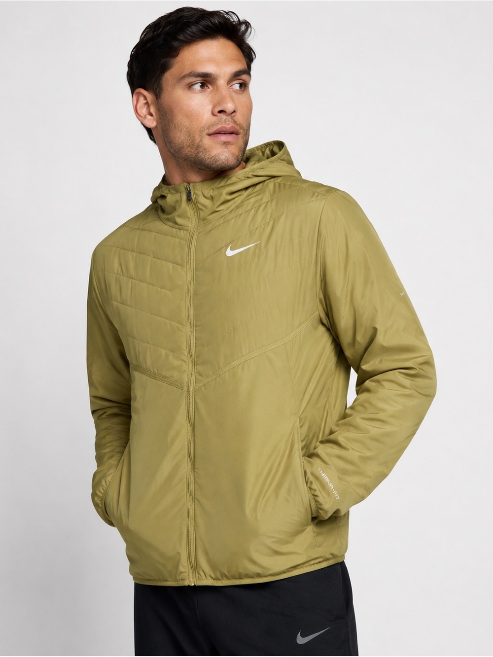 Nike Therma-FIT Repel Running Jacket Men’s Large Olive Green Hooded Full Zip